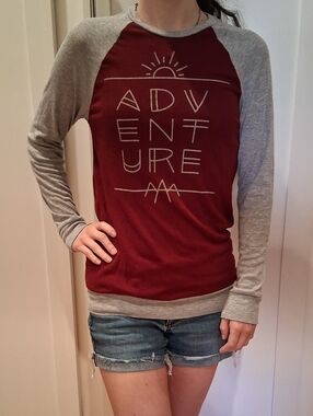 Adventure Graphic Long Sleeve Shirt, Burgundy & Light Gray, Size XS